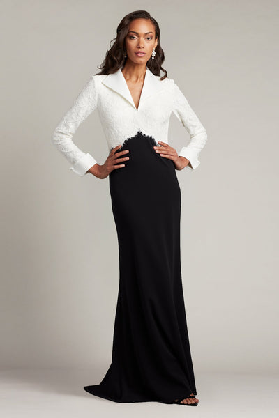 Bridger Two-Tone Collared Gown in Ivory/Black