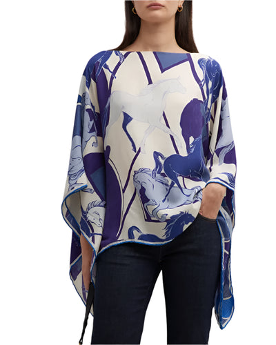 Blue Cashmere Galloping Poncho