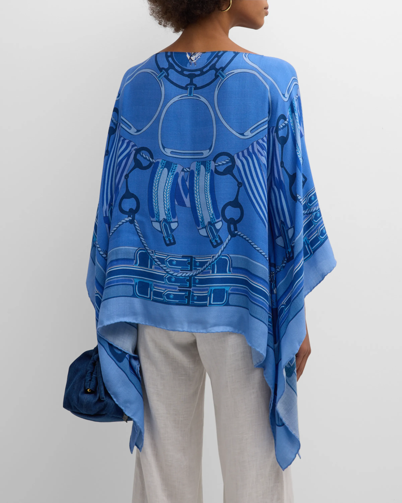 Cashmere Stirrups Poncho in Ocean Blue