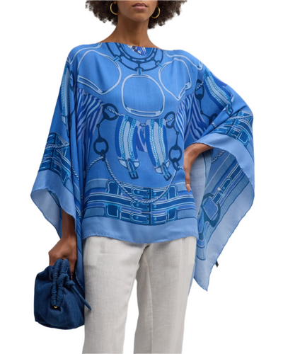 Cashmere Stirrups Poncho in Ocean Blue