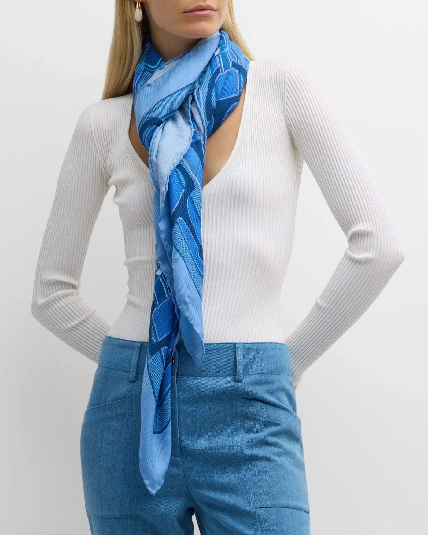 Cashmere Stirrups Scarf in Ocean Blue