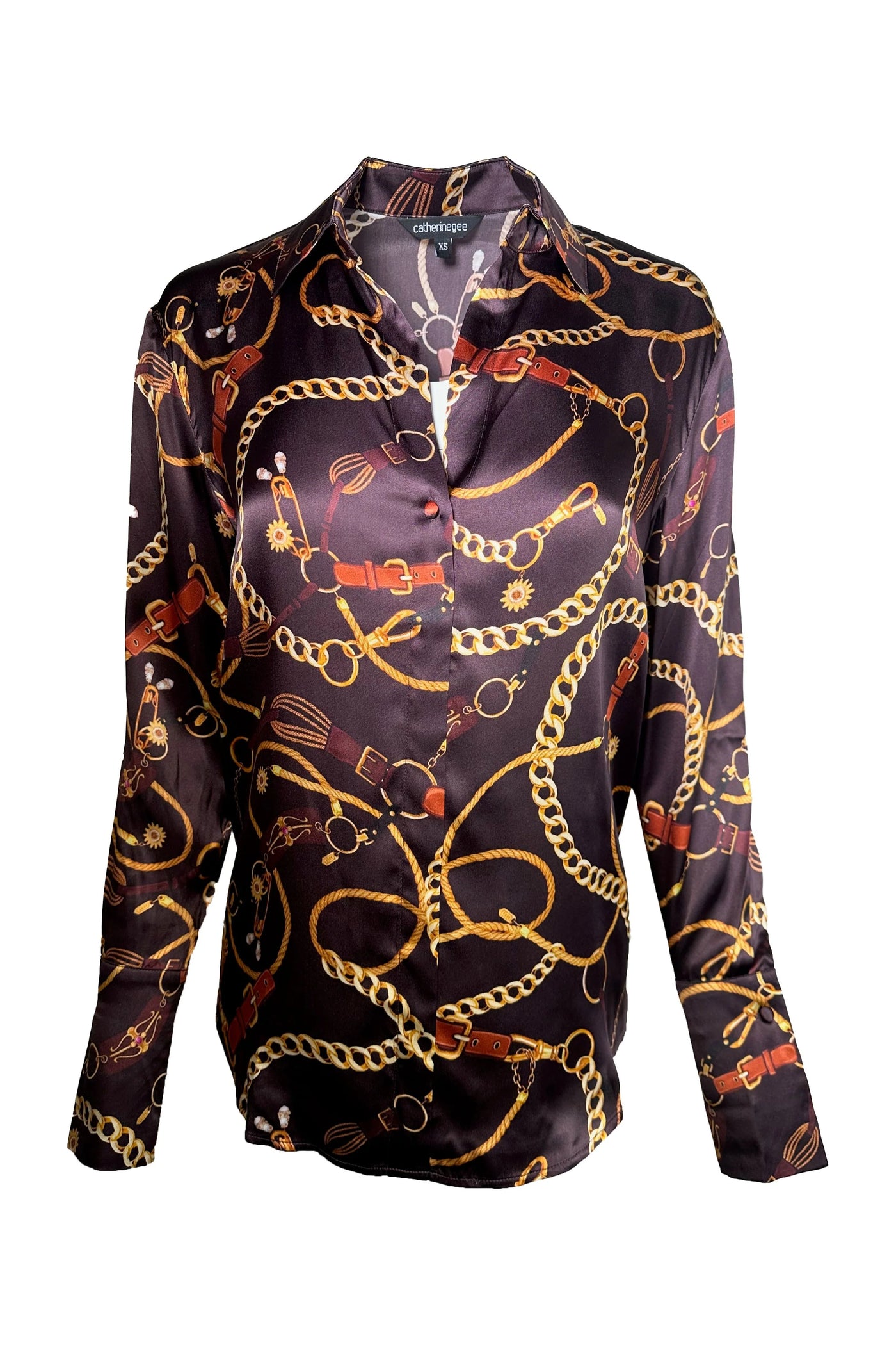 Daria French Cuff Silk Blouse in Belgian Chain