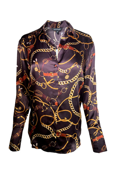 Daria French Cuff Silk Blouse in Belgian Chain