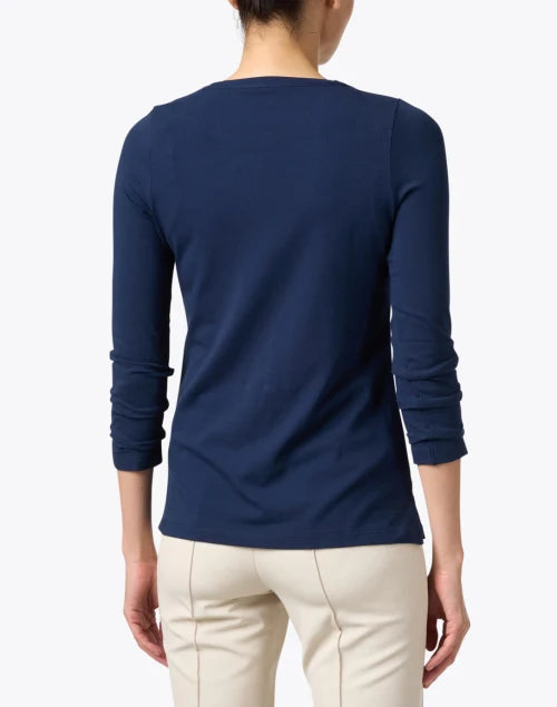 Pima Cotton Ruched Sleeve Tee in Navy