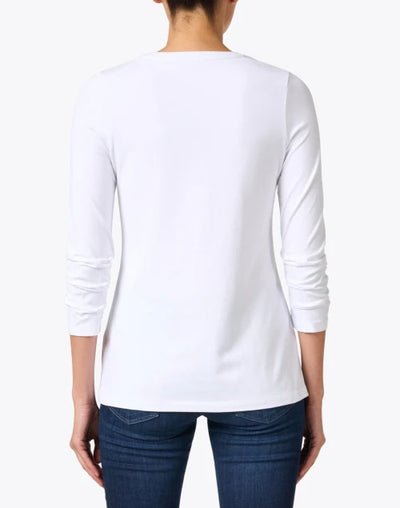 Pima Cotton Ruched Sleeve Tee in White