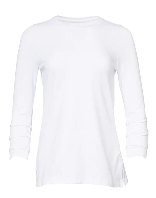 Pima Cotton Ruched Sleeve Tee in White