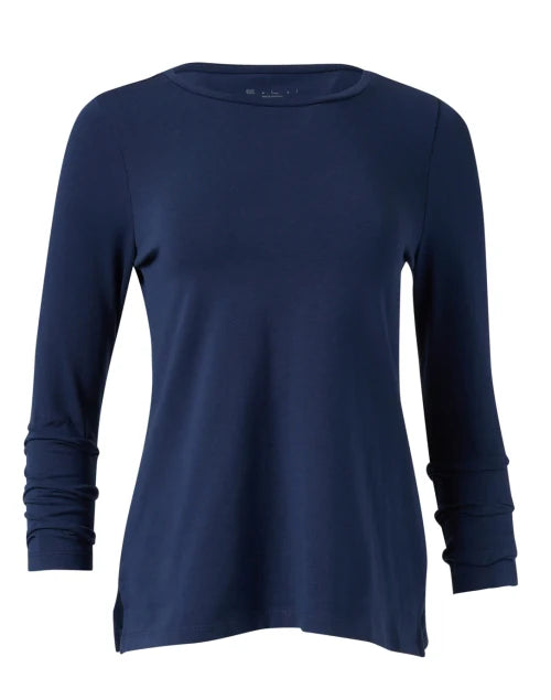 Pima Cotton Ruched Sleeve Tee in Navy