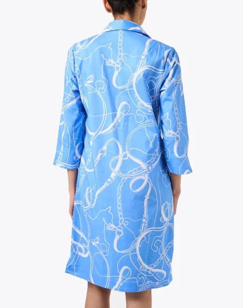 3/4 Sleeve Charlotte Dress in Cerulean/White