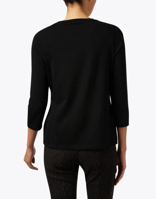 3/4 Sleeve Jewel Neck Top Black