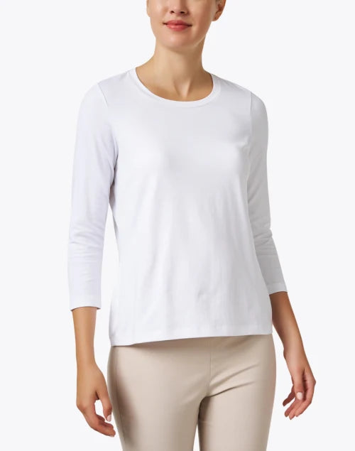 3/4 Sleeve Jewel Neck Top in White