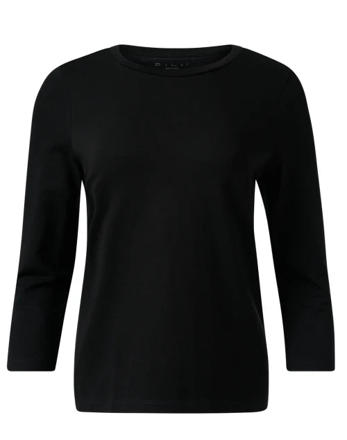 3/4 Sleeve Jewel Neck Top Black