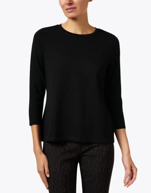 3/4 Sleeve Jewel Neck Top Black