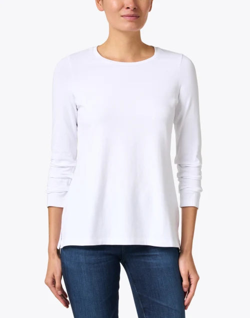 Pima Cotton Ruched Sleeve Tee in White