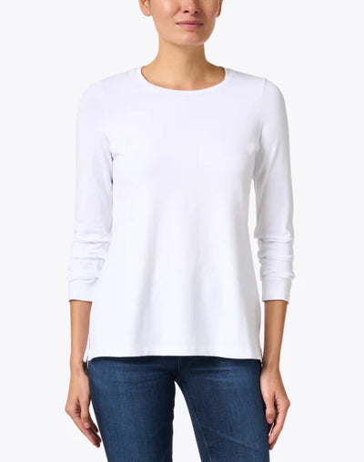 Pima Cotton Ruched Sleeve Tee in White