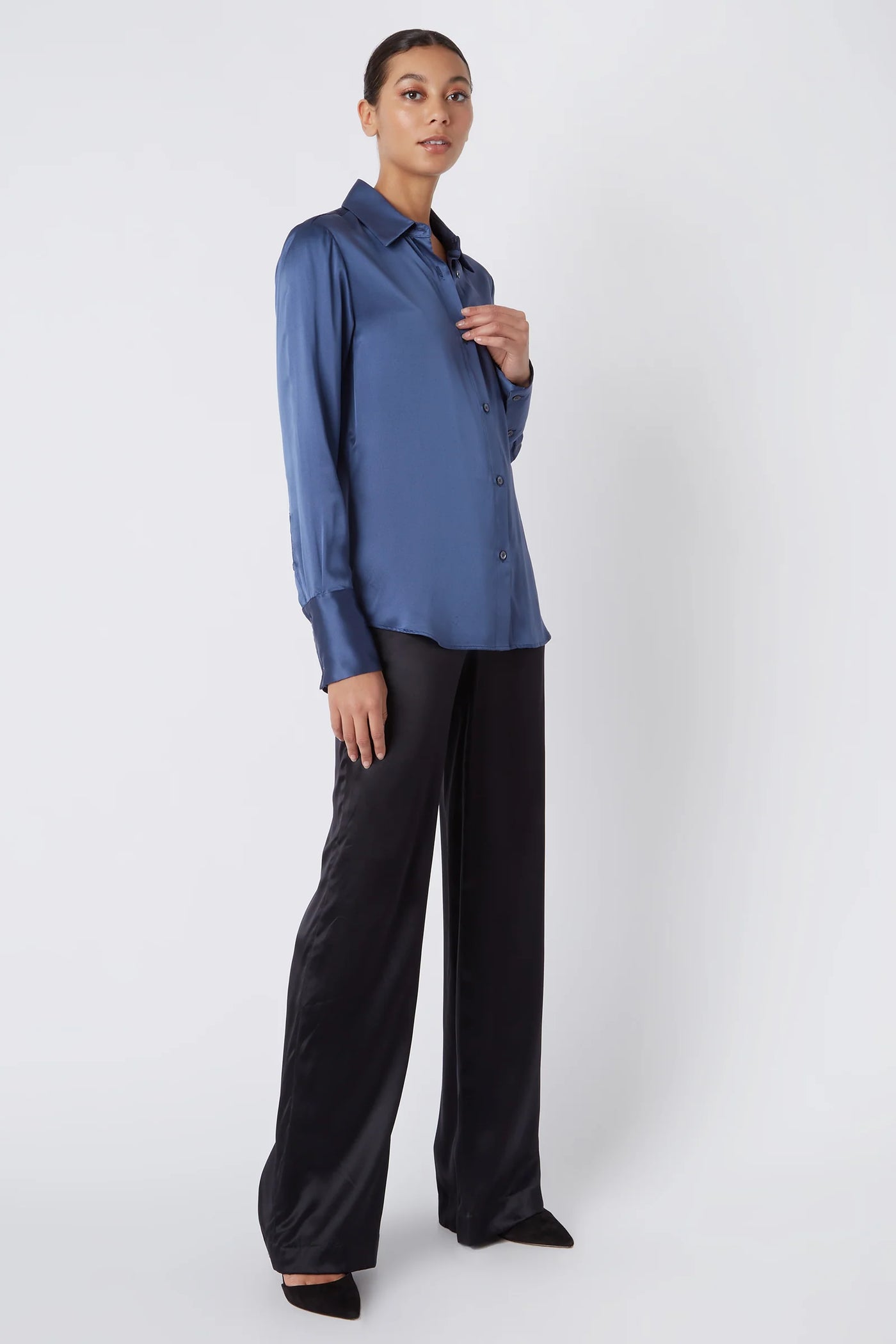 Classic Tailored Blouse - Dusty Blue