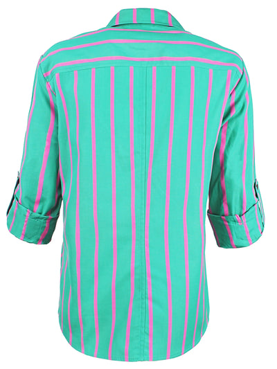 Teigan Green and Pink Striped Blouse