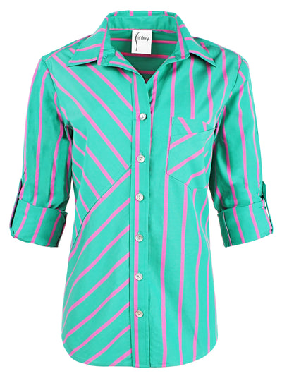 Teigan Green and Pink Striped Blouse