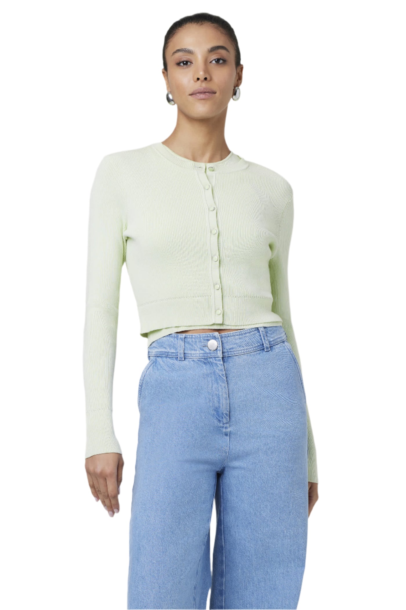 Zoe Classic Cropped Cardigan in Mint