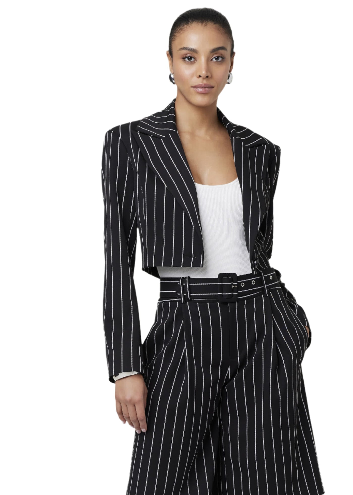 Faith Cropped Blazer in Jet/Optic Pinstripe